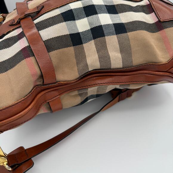 COA  Burberry Haymarket Check Tote Bag Leather Trim Italy Shoulder Crossbody - Picture 5 of 16